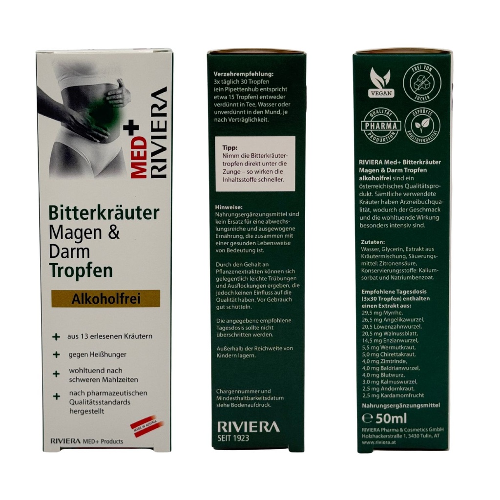 Riviera MED+ Bitterkräuter Magen & Darm Tropfen alkoholfrei 50 ml