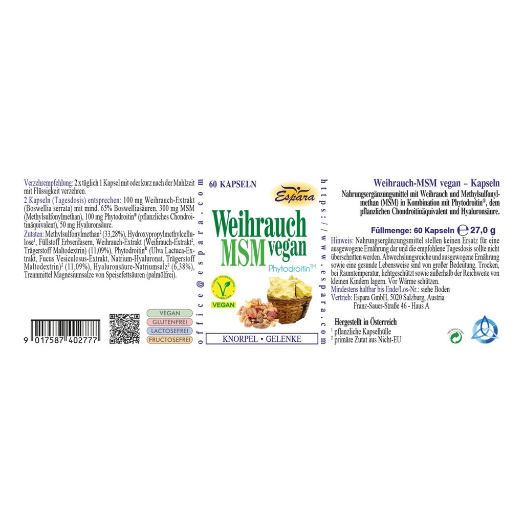 Espara Weihrauch-MSM vegan  60 Kps.