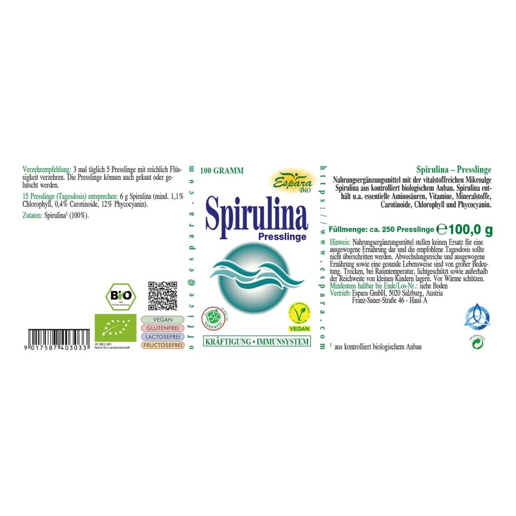 Espara Spirulina BIO ca.  250 Presslinge BIO