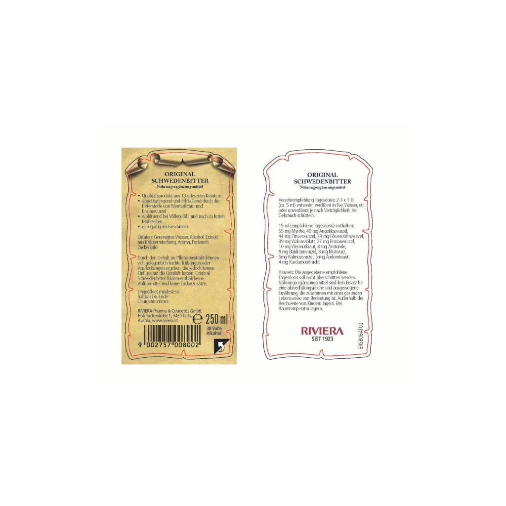 Riviera Original Schwedenbitter 250ml SBVZ0250 Etikett.webp