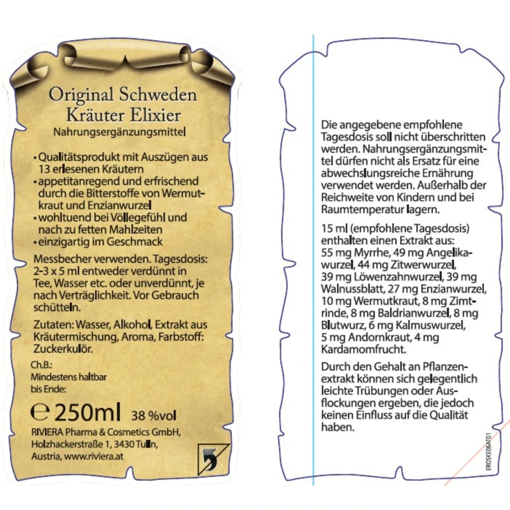 Riviera Schweden Kräuter Elixier 250 ml SKEL0250 Etikett.webp