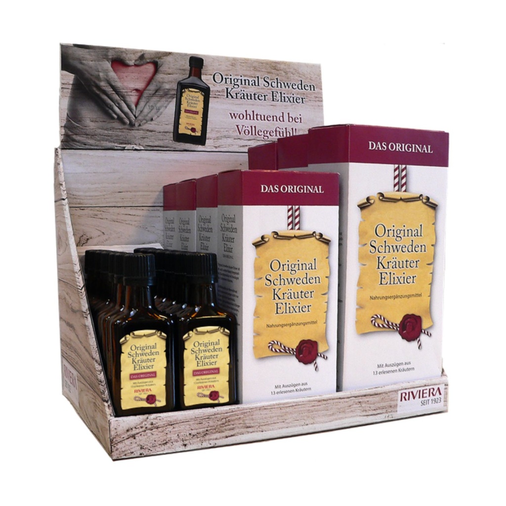 [SKELDIS0021] RIVIERA Orginal Schwedenkräuter Elixier Display 14x50 ml, 4x250 ml, 3x500 ml