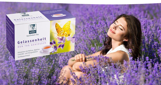 BADERs Gelassenheits-Tee Kräutertee mit Melisse, Baldrian, Kamille, Fenchel, Lavendelblüten und Passionsblume
