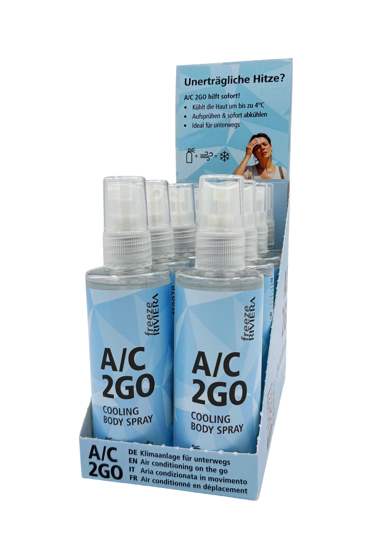 Riviera A/C 2GO Cooling Body Spray Display (8 x A/C 2GO)